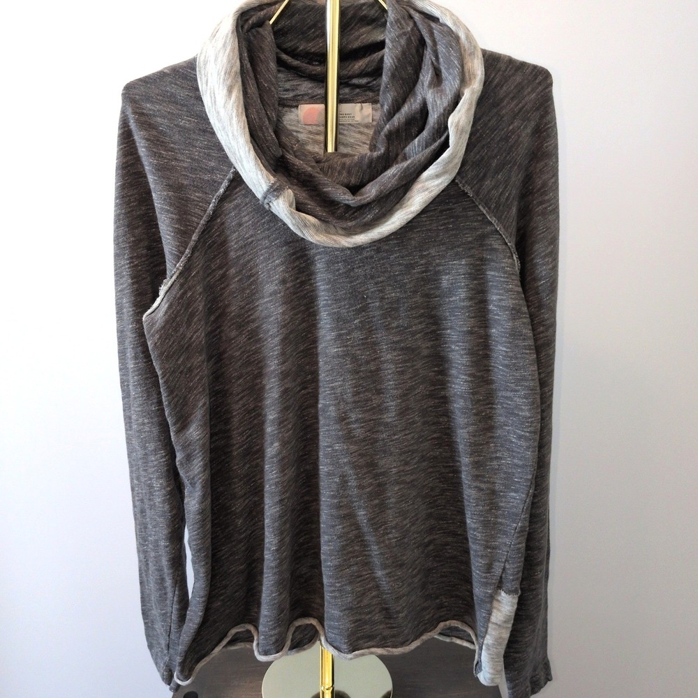 Free People Women Large Beach Cocoon Cowl Neck Grey Slub Knit Raw Edge Sweater